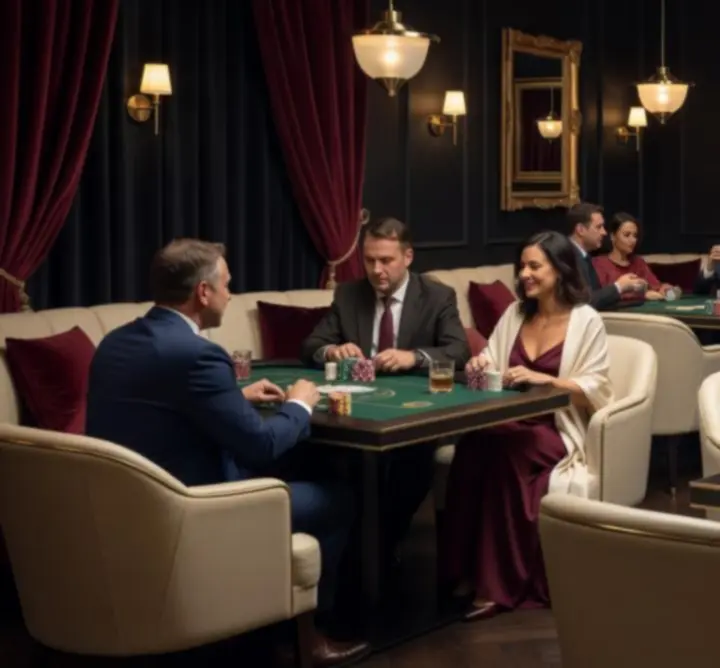 Atmosferyczne wnętrze restauracji z pokerowym lounge